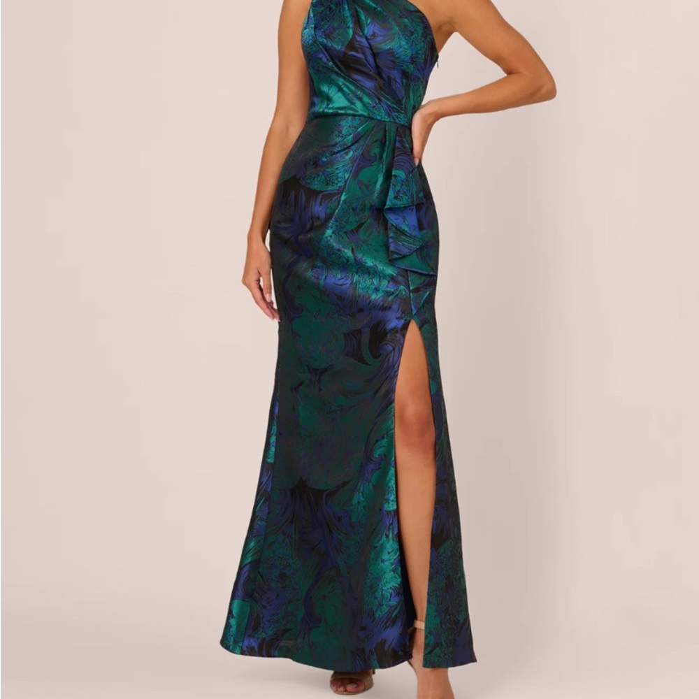 Adrianna Papell Colbalt -Teal Asymmetrical One Shoulder Gown